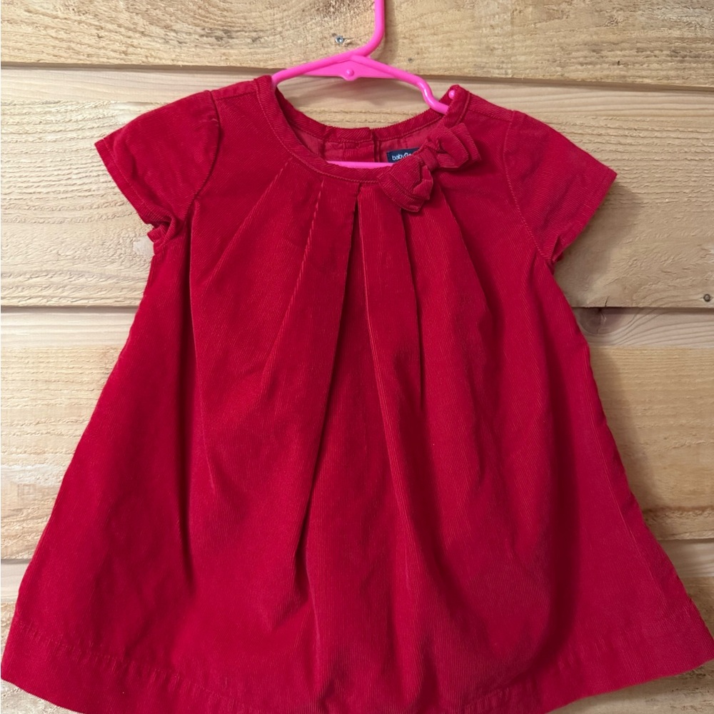 Red corduroy dress with Bow Accent button back size 12-18 months Gap 100% Cotton